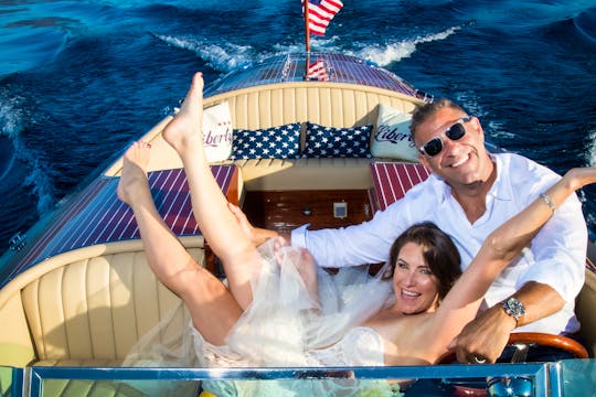 Have your elopement or wedding photos on a wooden classic boat