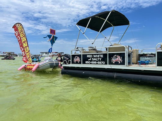 24’ Pontoon Best Party on Crab Island Comes with Lily Pad and Cooler of Ice