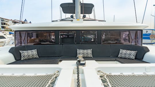 The perfect sailing 46ft Lagoon Catamaran for a party at the sea.