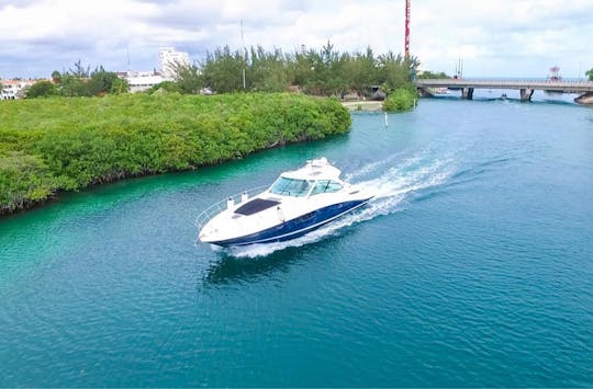 Iate a motor Sea Ray Sundancer de 48 pés em Cancún - capacidade para até 15 pessoas