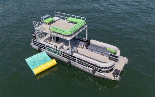 Shark de dos pisos de 29 pies para 20 pasajeros con tobogán, LilyPad y baño