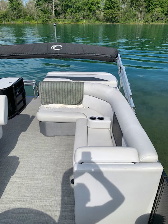 2019 Crest 200 Pontoon with 75 horse, Bimini Top, Bluetooth, and Changing Room.