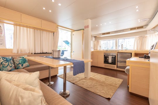 Luxury catamaran Lagoon 52 feet, during the week offer price.  Capacity up to 40