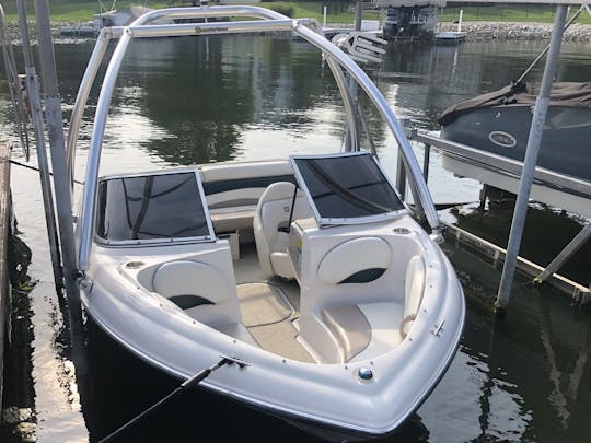 Speed Boat with Tower Rack at Private Dock on Geist Reservoir