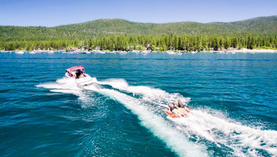 Wakeboard Boat on Lake Tahoe with tube