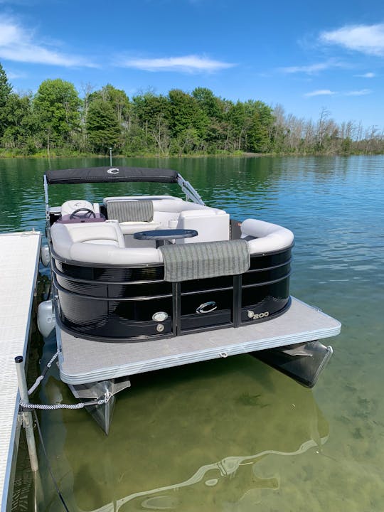 2019 Crest 200 Pontoon with 75 horse, Bimini Top, Bluetooth, and Changing Room.