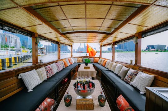 Beautiful wooden open boat for rent in Saigon