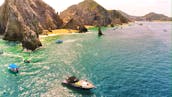 Private 46ft yacht cruise in Cabo San Lucas, including gourmet appetizers, free unlimited bar, snorkel equipment, towels and a paddleboard