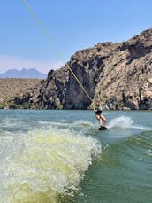 Surf Saguaro! Silver Axis A24 WakeSurf Boat  - Learn to Surf!