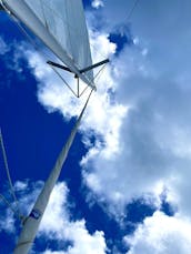 Crewed sail catamaran for a comfortable and fun day at sea!