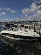 28ft boat with cabin swim platform joy ride to Peanut Island & Sandbar